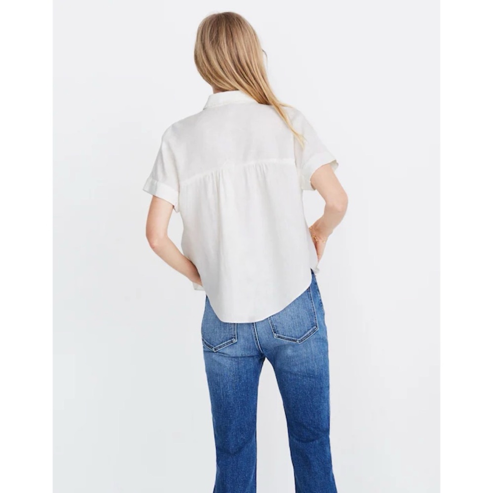 Madewell Linen-Blend Hilltop Shirt Eyelet White Short Sleeve Button Down Coastal - Picture 2 of 12